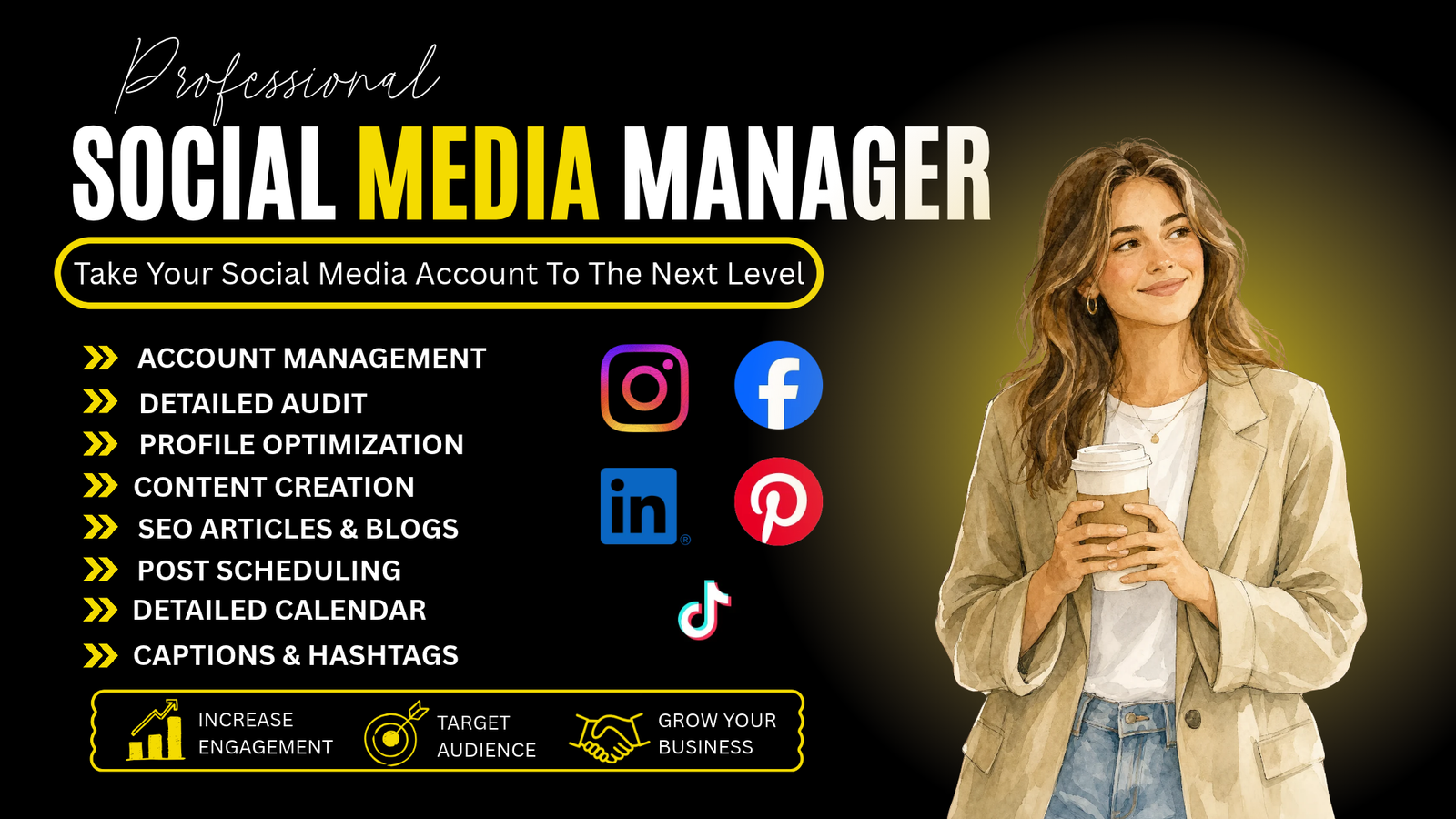 I will be your social media marketing manager and content creator